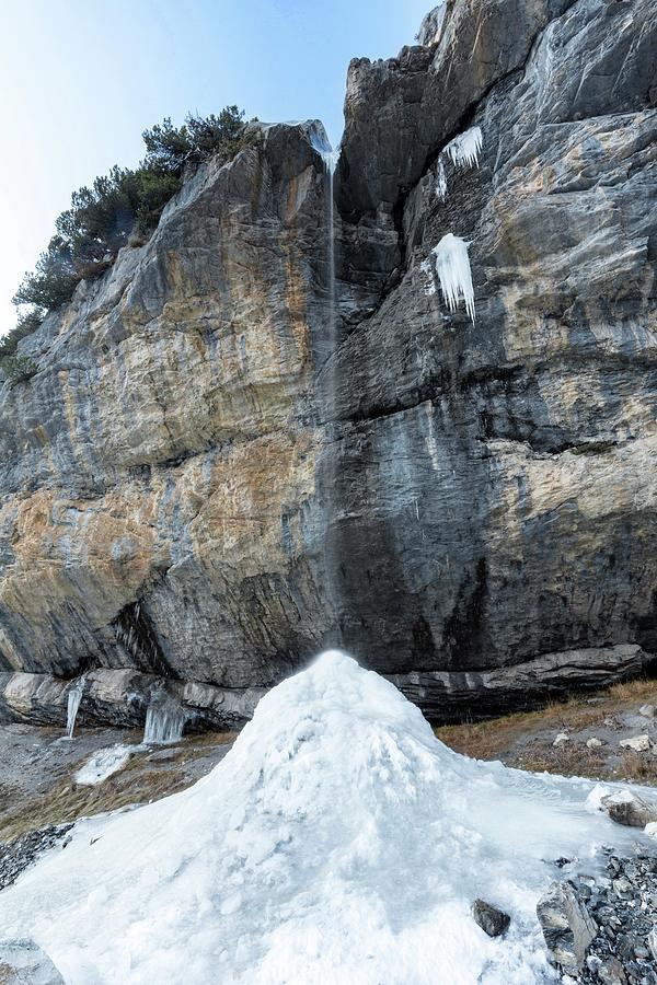 Winter Photograph - Frozen Waterfall And Base In The Swiss Alps by Michael Szoenyi/science Photo Library