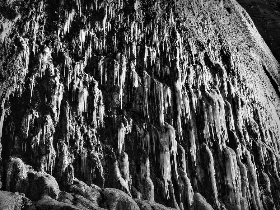 Zion National Park Photograph - Frozen Weeping Wall 001 BW by Lance Vaughn