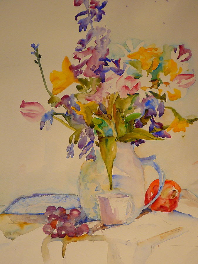 Watercolor Painting - Fruit and Flowers by Valerie Lynch Watercolor Painting - Fruit and Flowers by Valerie Lynch