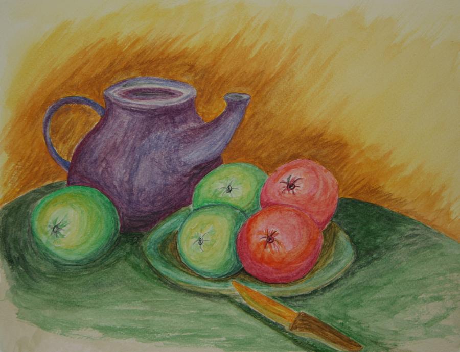 Tea Painting - Fruit and Pot by Paul Morgan