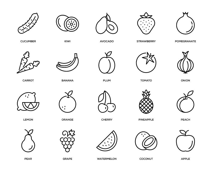Fruit and Vegetable Icon Set Drawing by Enis Aksoy