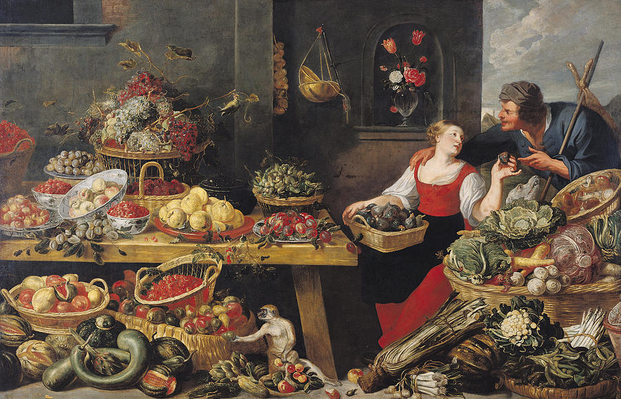 Apple Photograph - Fruit And Vegetable Market Oil On Canvas by Frans Snyders