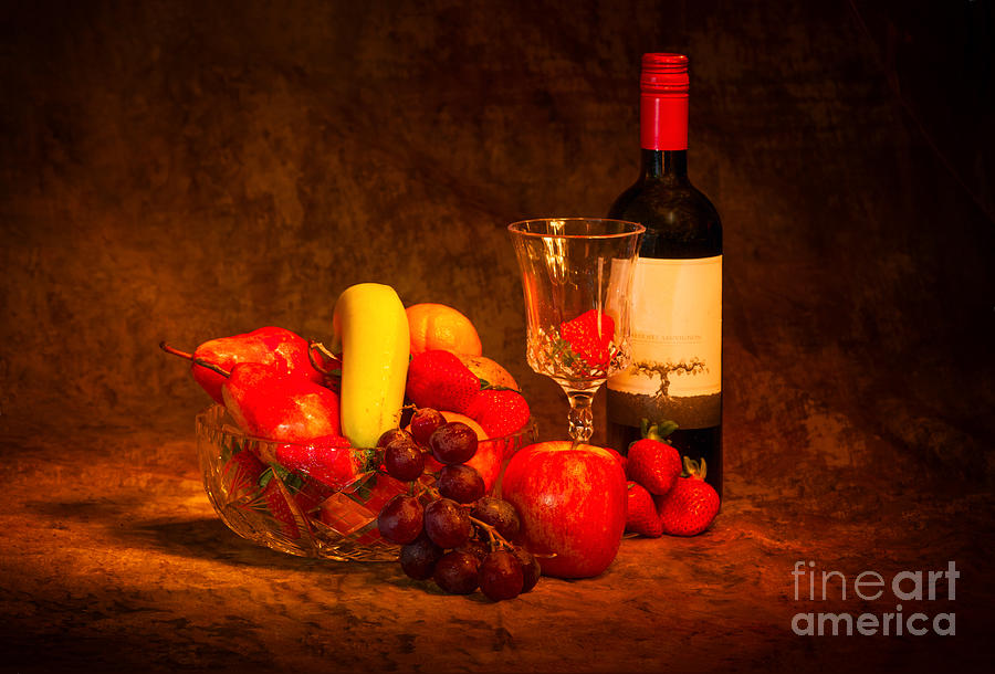 Fruit and wine Photograph by Les Palenik