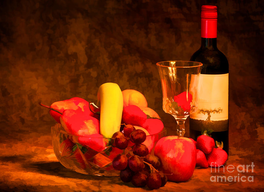Fruit and wine - V2 Photograph by Les Palenik
