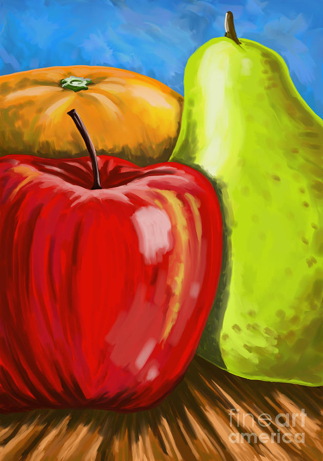Fruit-apple-pear-orange Painting by Tim Gilliland