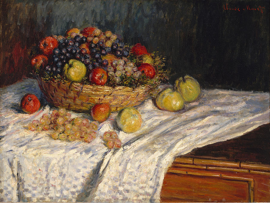 Fruit Basket with Apples and Grapes Painting by Claude Monet