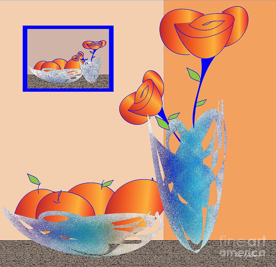 Fruit Bowl and flower vase Digital Art by Iris Gelbart