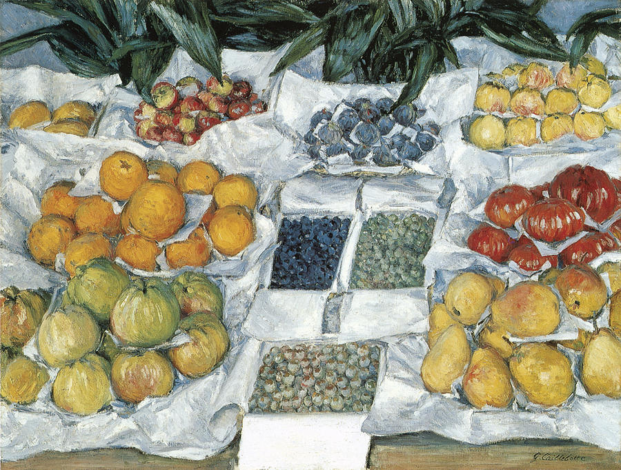 Gustave Caillebotte Painting - Fruit Displayed on a Stand by Gustave Caillebotte