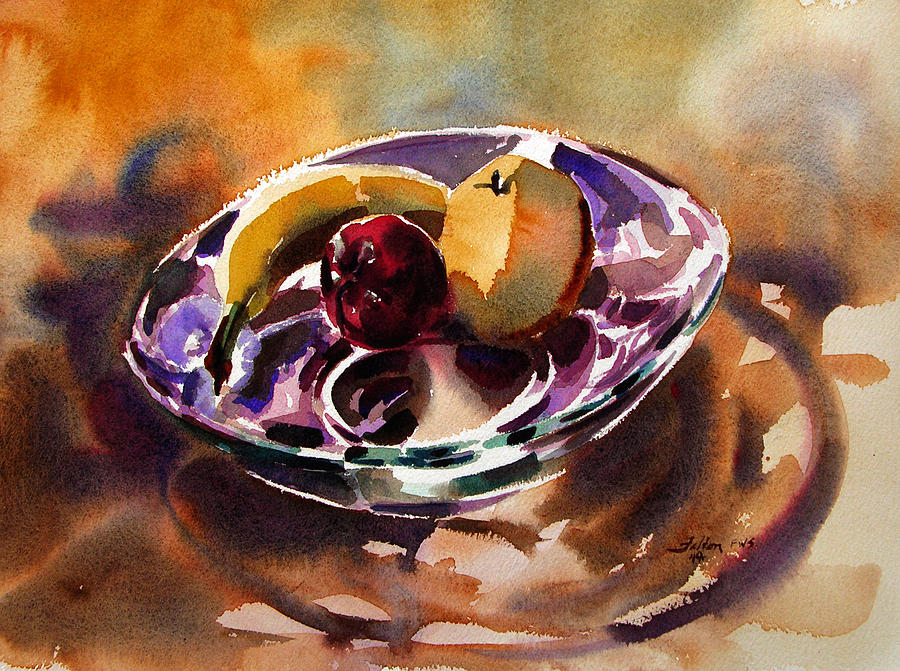Fruit in a glass bowl by Julianne Felton 2-16-14 Painting by Julianne Felton