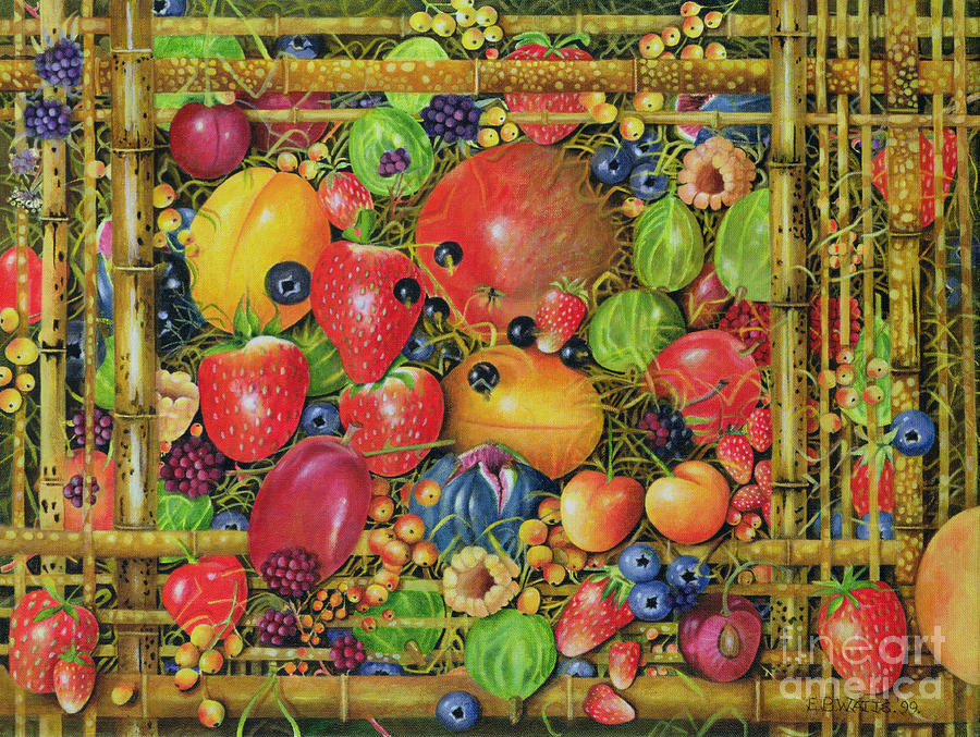 Fruit in Bamboo Box Painting by EB Watts