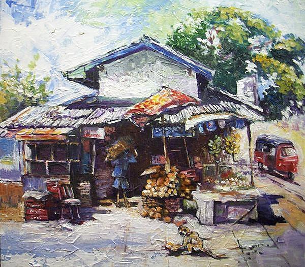 Fruit  Shop In Srilanka Painting by Paul Weerasekera