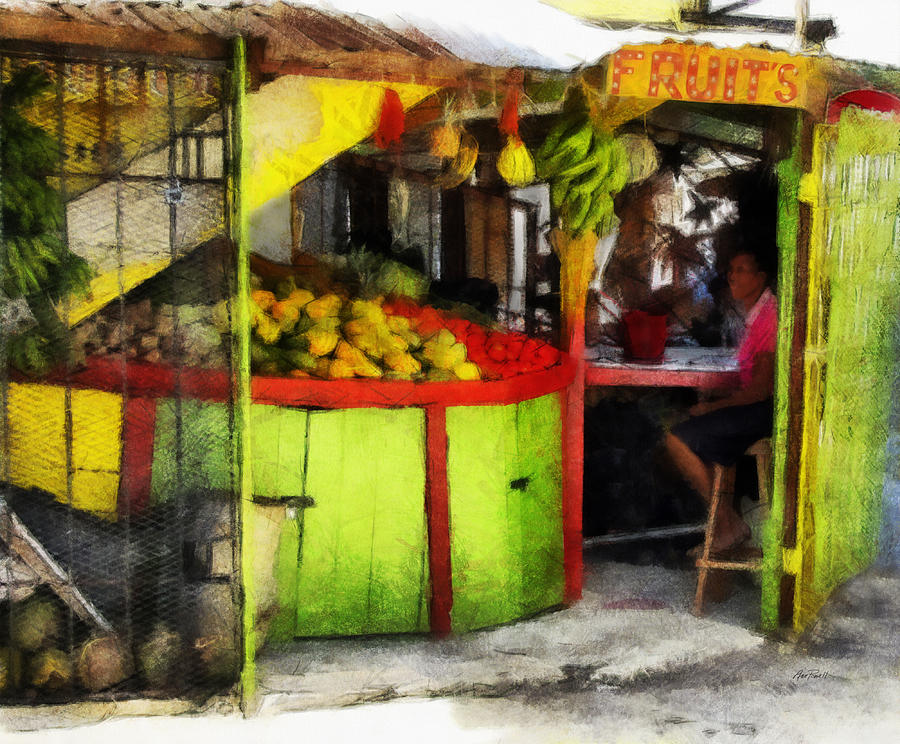 Fruit Stand in Jamaica - art by Ann Powell Digital Art by Ann Powell