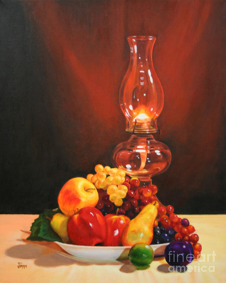 Fruit Under Lamp Light Painting by Jimmie Bartlett
