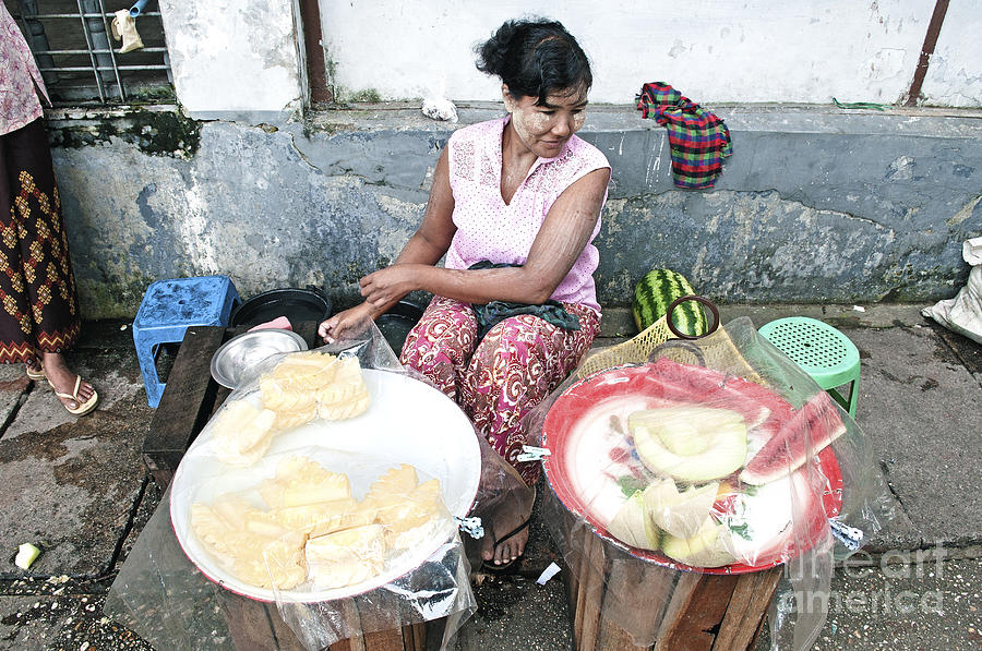 Fruit Photograph - Fruit Vendor On Street Yangon Myanmar by JM Travel Photography