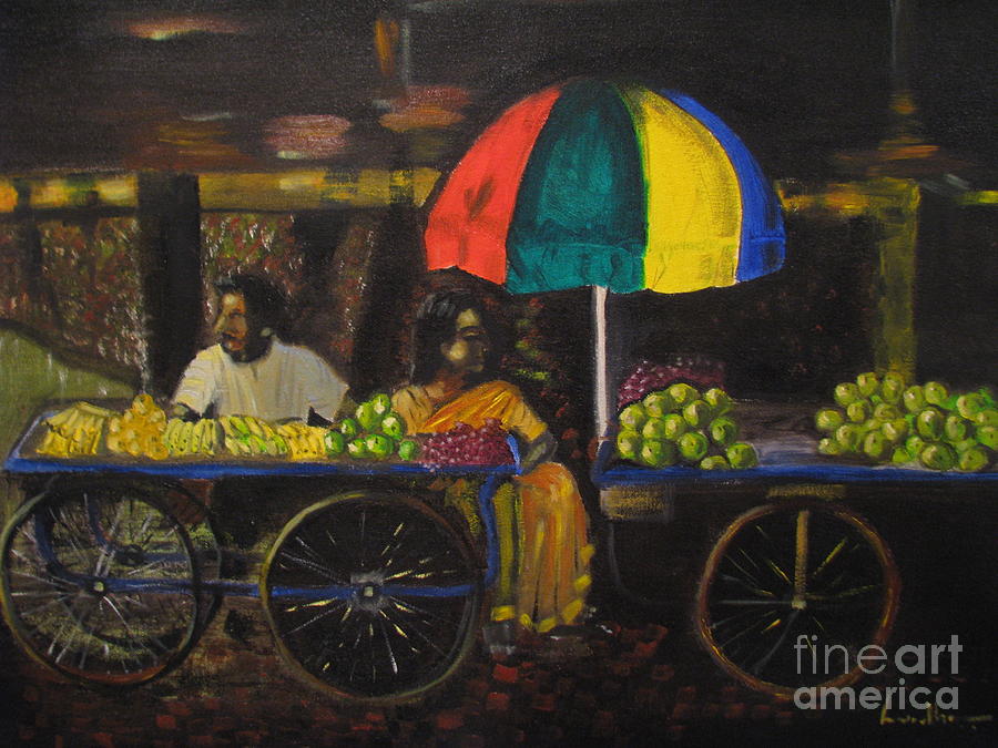 Fruit vendors Painting by Brindha Naveen