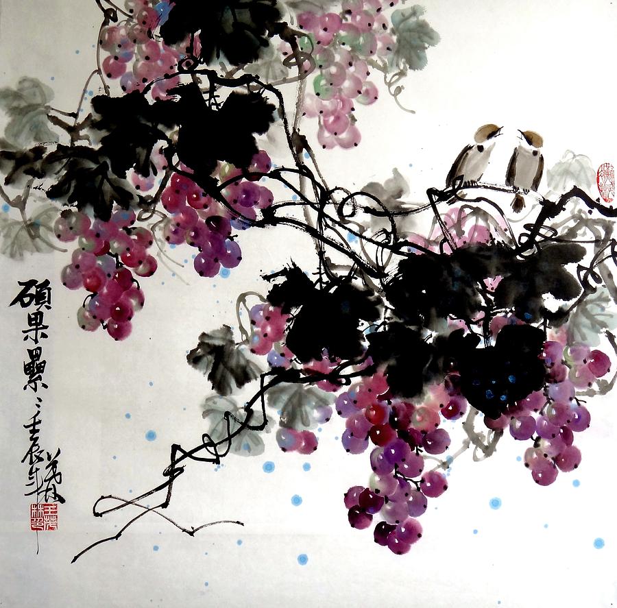 Grape Painting - Fruitful Size 1 by Mao Lin Wang