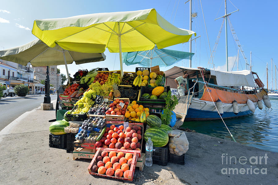 Fruits and vegetable store on a boat in Aegina port Photograph by George Atsametakis