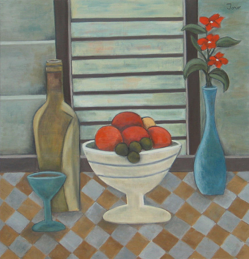 Fruta Flores y Vino Painting by Trish Toro