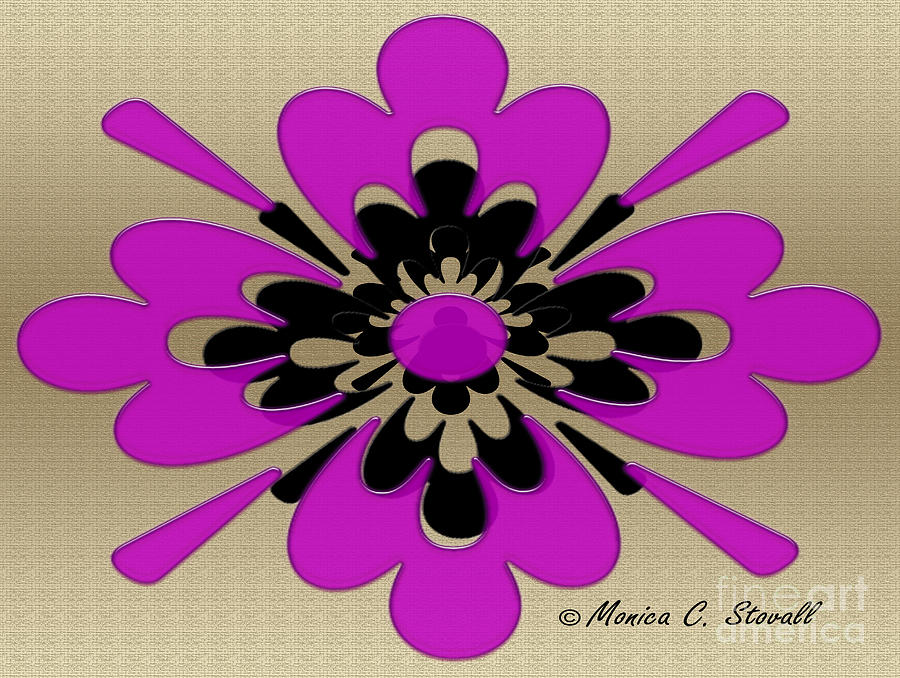 Fuchsia on Gold Floral Design Digital Art by Monica C Stovall