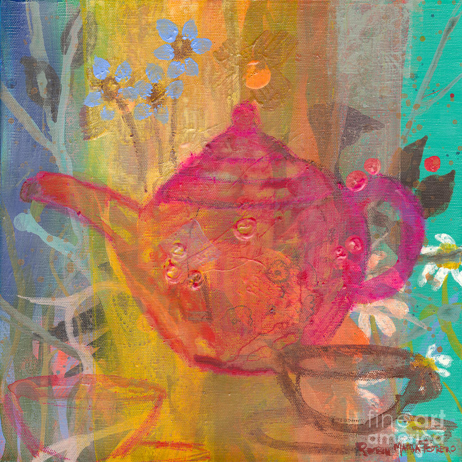 Fuchsia Tea Pot Painting by Robin Pedrero