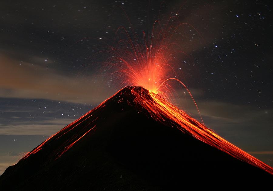 Fuego Erupts at Night Photograph by Kevin Sebold - Pixels