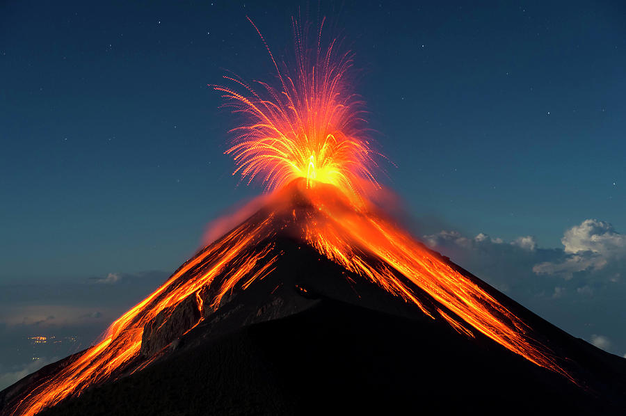 Fuego Volcano Erupting At Night Photograph by Brandon Huttenlocher