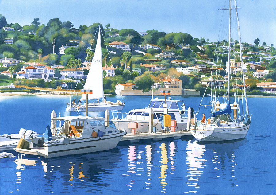 San Diego Painting - Fuel Dock Shelter Island San Diego by Mary Helmreich