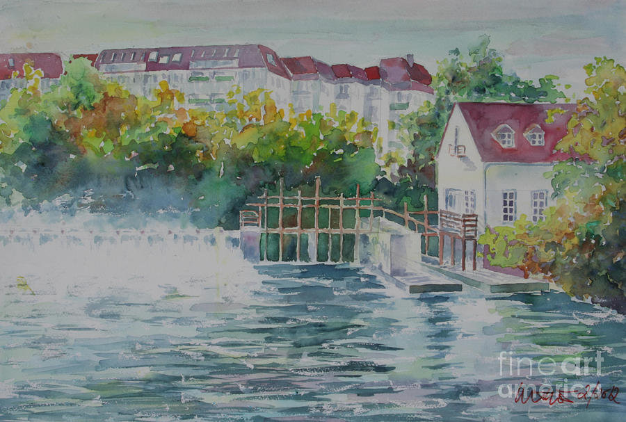 Fuerth flood barrier river Pegnitz Painting by Almo M