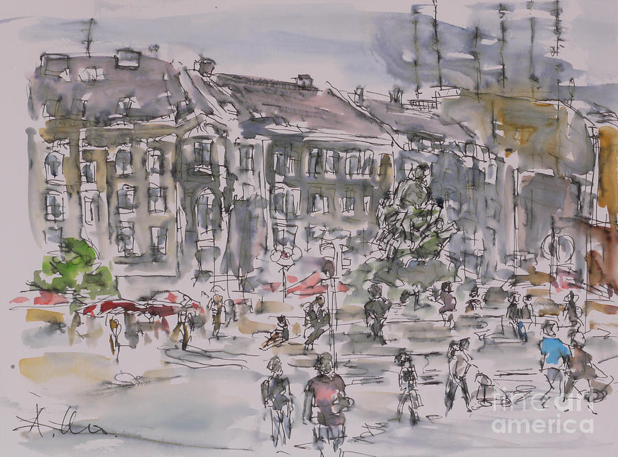 Fuerth station square Painting by Almo M