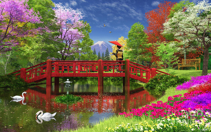 Fuji Lake Digital Art by MGL Meiklejohn Graphics Licensing