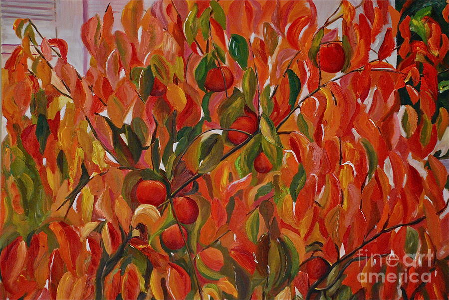 Fuyu Persimmon Tree Painting by Amy Fearn