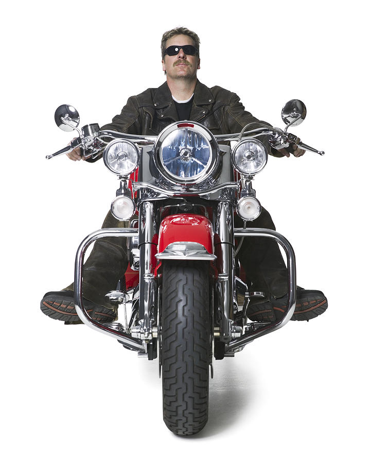 Full Length Shot Of An Adult Male In Leather And Sunglasses As He Sits Atop His Motorcycle Photograph by Photodisc
