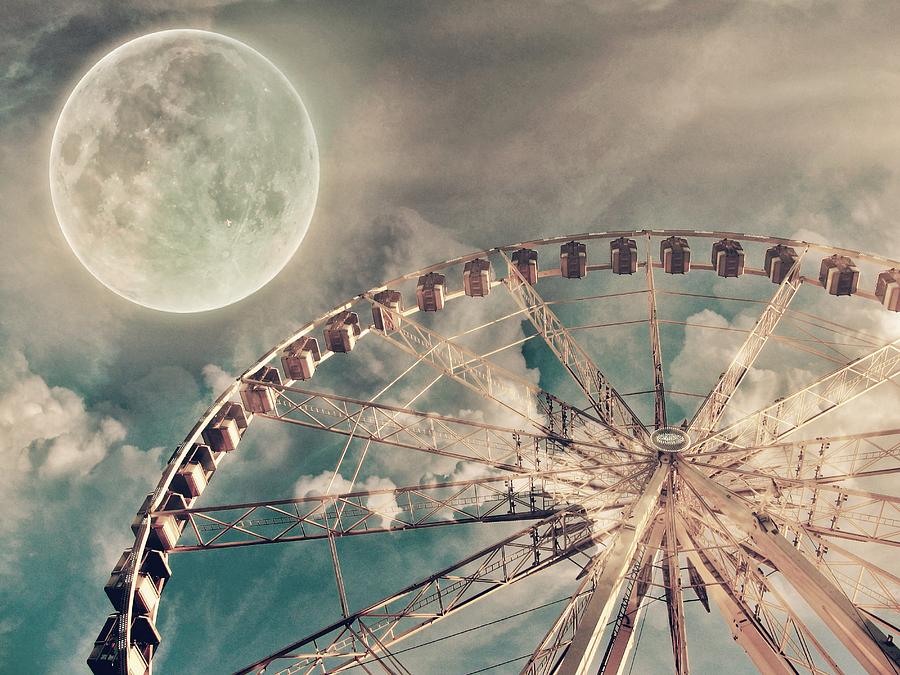 Full Moon And Ferris Wheel Photograph
