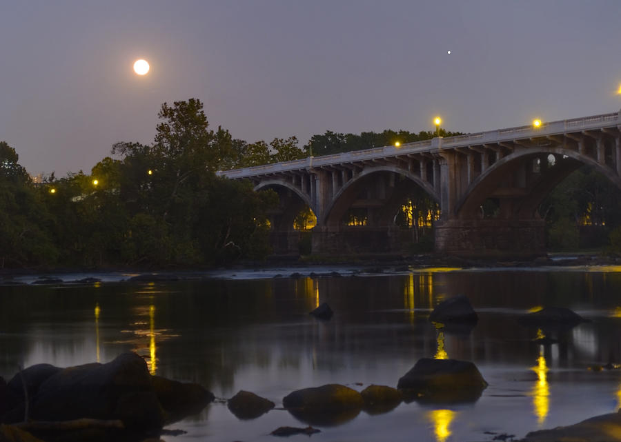 Gervais Street Bridge, Full Moon and Jupiter Photograph by Charles Hite