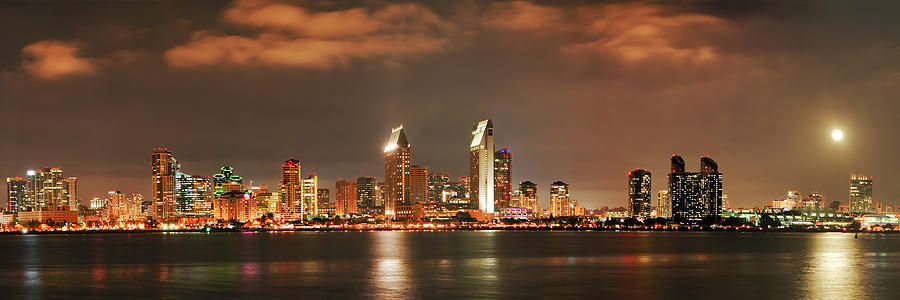 Full Moon and San Diego Skyline Panorama Photograph by Lee Kirchhevel