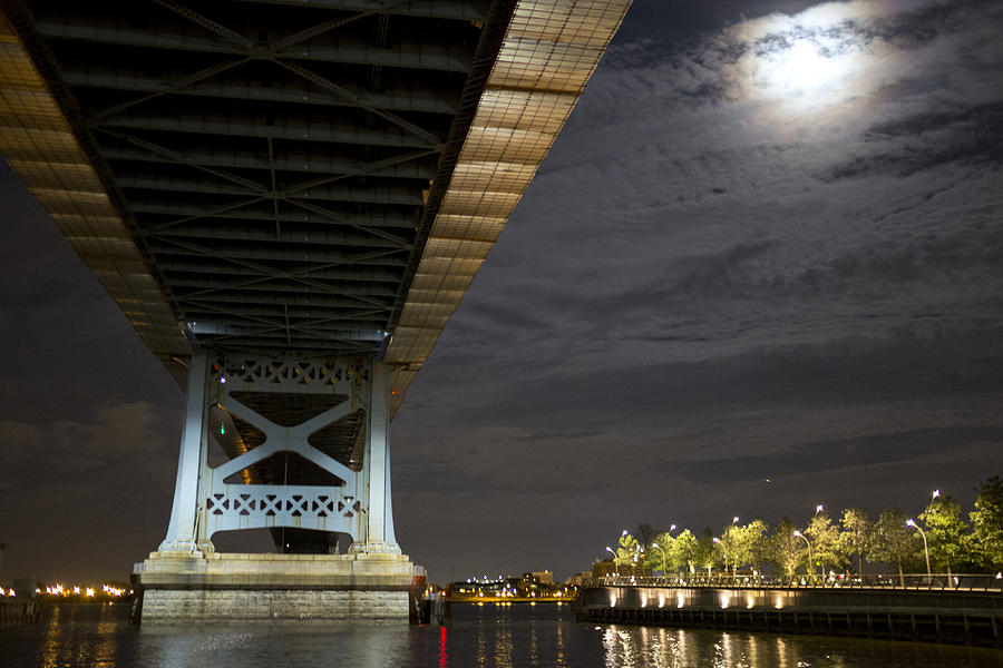 Full moon and the Ben Franklin Bridge Photograph by Hugh Smith