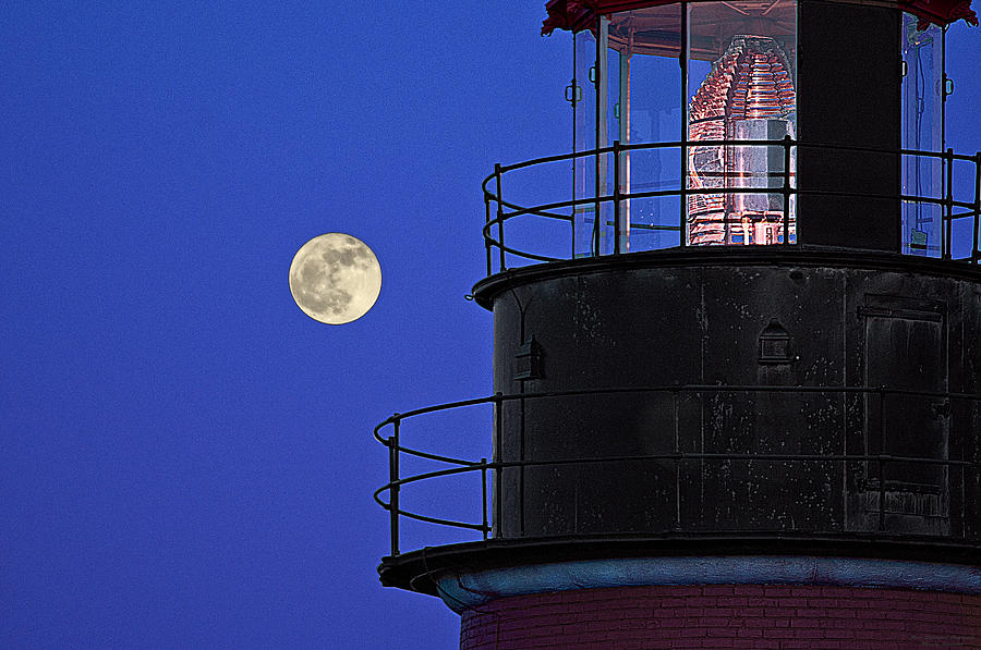 Full Moon and West Quoddy Head Lighthouse Beacon Photograph by Marty Saccone