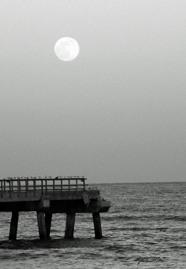 Full Moon Broken Pier Photograph by John Vincent Palozzi