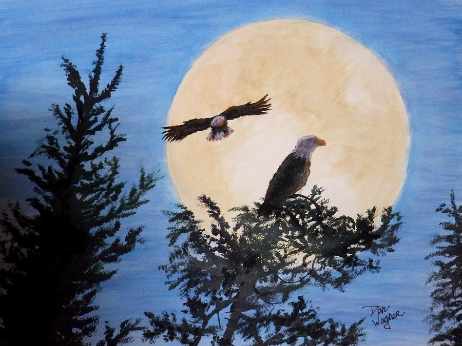 Full Moon Eagle Flight Painting by Dan Wagner