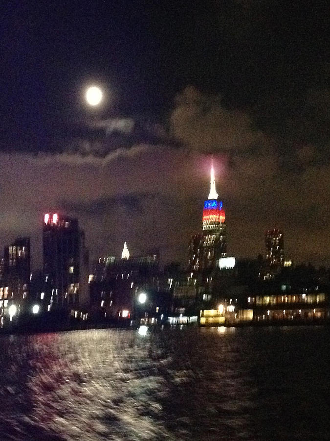 Full Moon Empire State Building Swirl Image from the Hudson Photograph by Tom Wurl