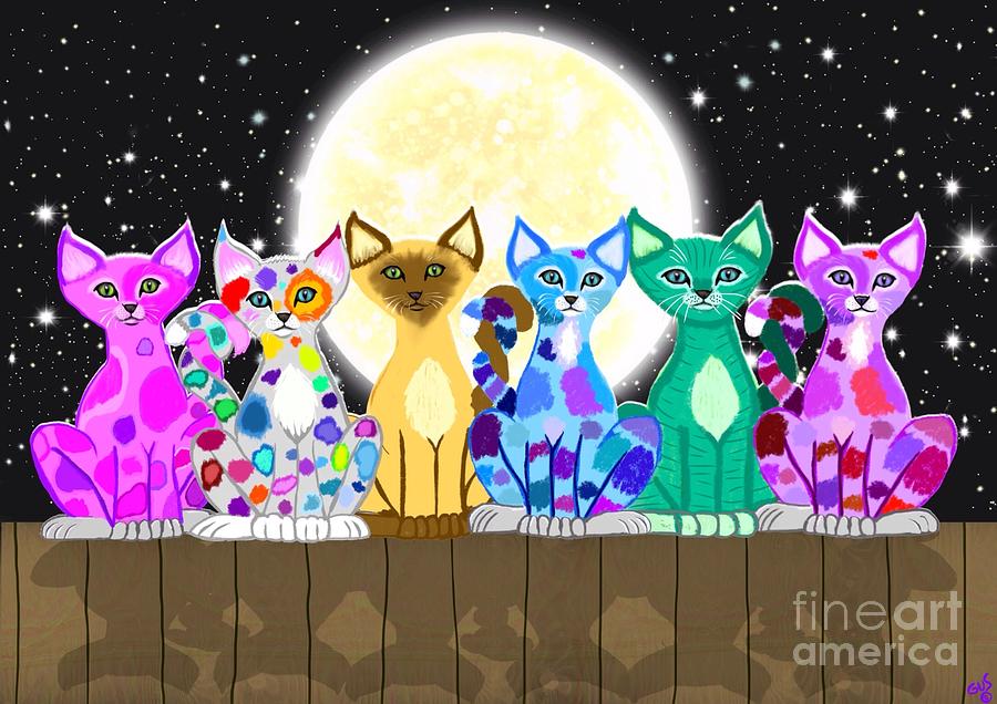 Full Moon Felines Painting