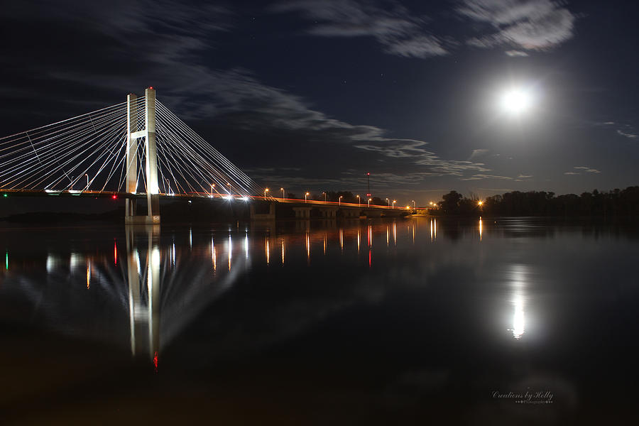 Burlington Photograph - Full Moon Great River Bridge by Holly Carpenter Burlington Photograph - Full Moon Great River Bridge by Holly Carpenter