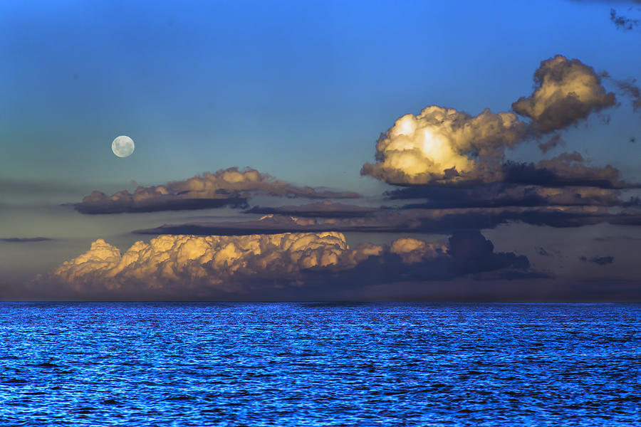 Full Moon On A Cloudy Sunset Photograph