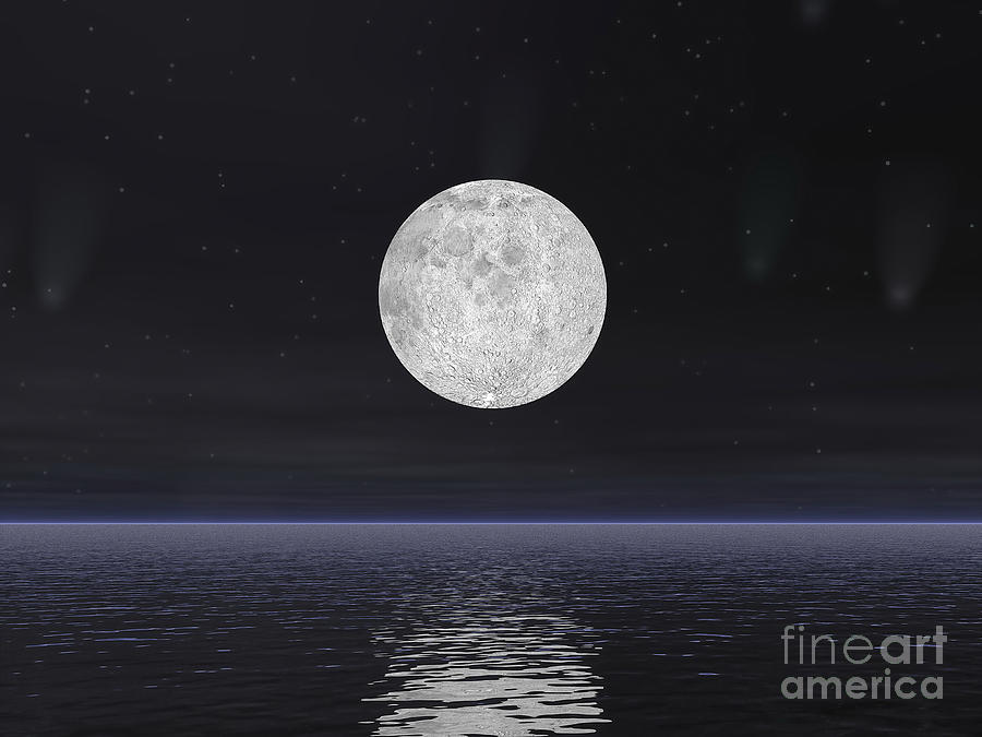 Full Moon On A Dark Night With Stars Digital Art by Elena Duvernay