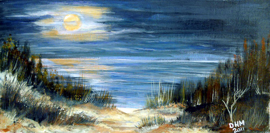 Landscape Painting - Full Moon on the Beach by Dorothy Maier