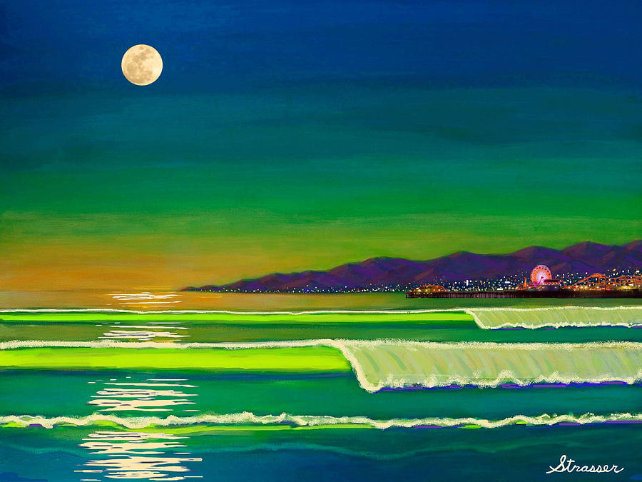 Full Moon on Venice Beach Painting by Frank Strasser
