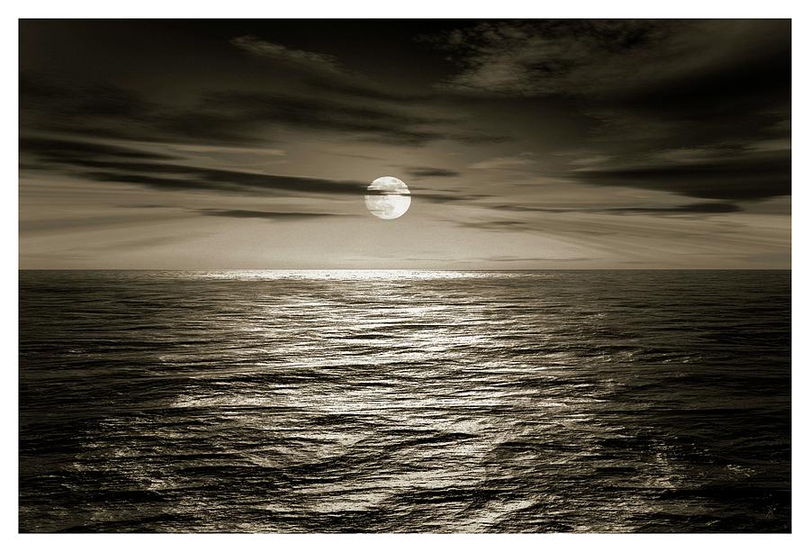 Space Photograph - Full Moon Over An Ocean by Detlev Van Ravenswaay