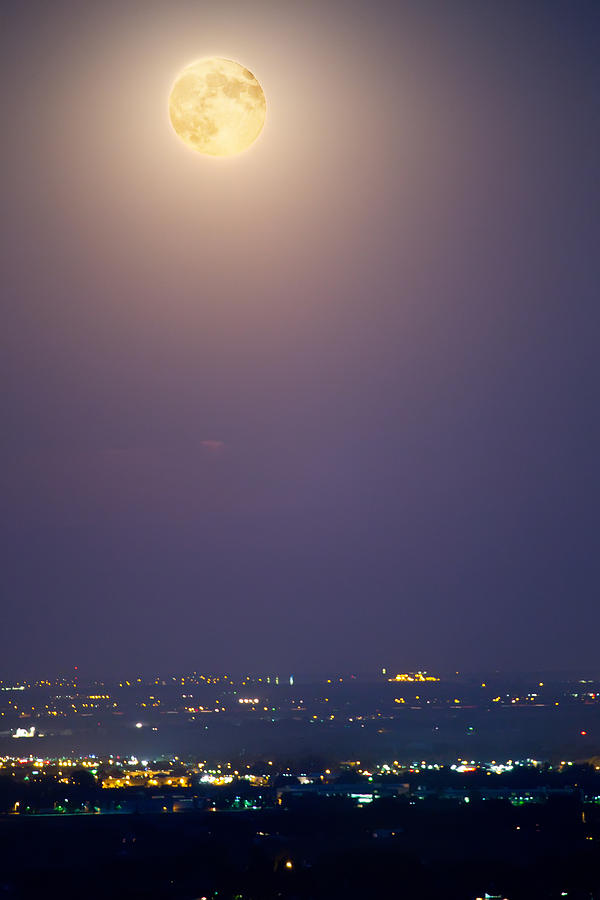 Full Moon Over City Lights Photograph by James BO Insogna
