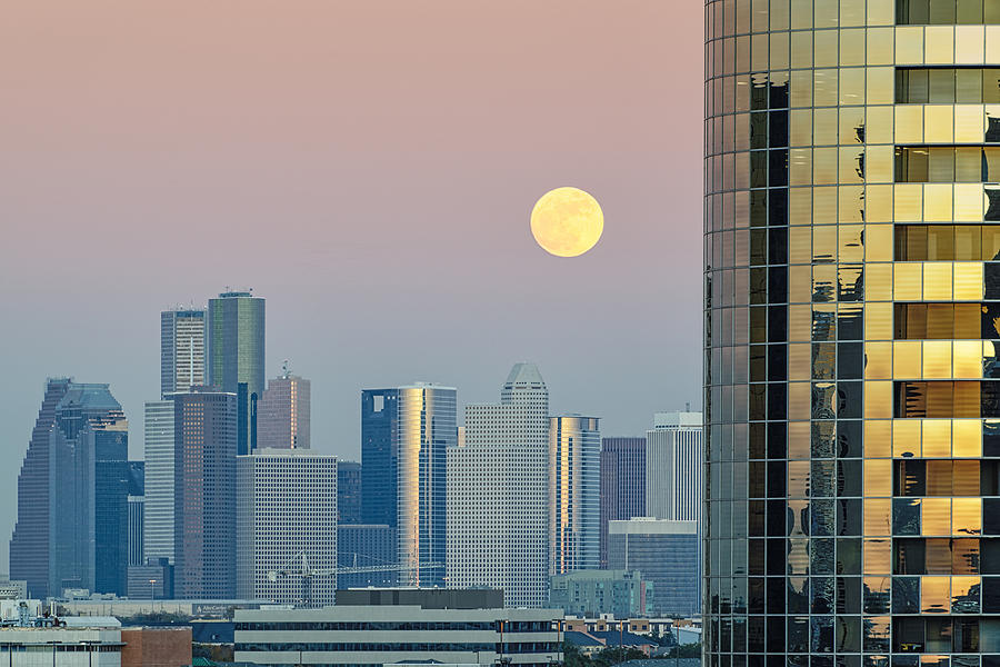 Houston Texas Skyline Full Moon' Sticker