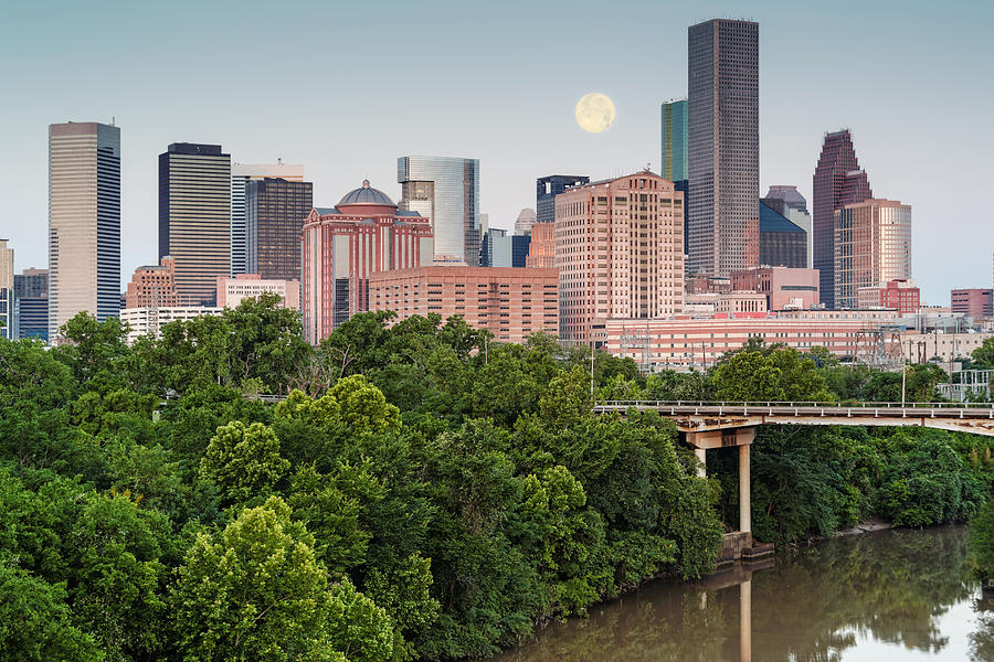 Full Moon Over Downtown Houston Skyline Texas Photograph by Silvio Ligutti